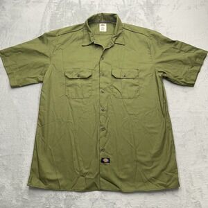 Dickies Work Shirt Mens 2XL Short‎ Sleeve Shirt Green Pockets Button Front